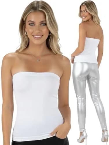 ToBeInStyle Women's Seamless Bandeau Tube Top Ribbed Without Pad - White - One Size thumbnail 1