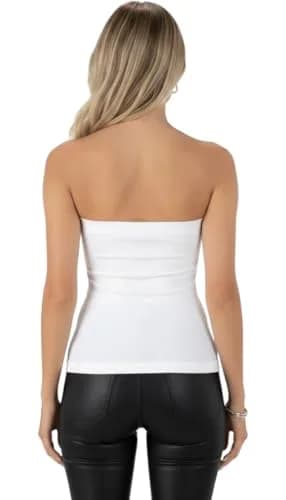 ToBeInStyle Women's Seamless Bandeau Tube Top Ribbed Without Pad - White - One Size thumbnail 5