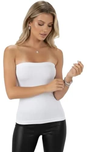ToBeInStyle Women's Seamless Bandeau Tube Top Ribbed Without Pad - White - One Size thumbnail 6