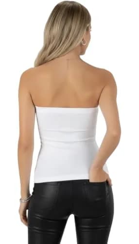 ToBeInStyle Women's Seamless Bandeau Tube Top Ribbed Without Pad - White - One Size thumbnail 7