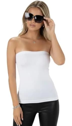 ToBeInStyle Women's Seamless Bandeau Tube Top Ribbed Without Pad - White - One Size thumbnail 8