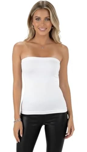 ToBeInStyle Women's Seamless Bandeau Tube Top Ribbed Without Pad - White - One Size thumbnail 3