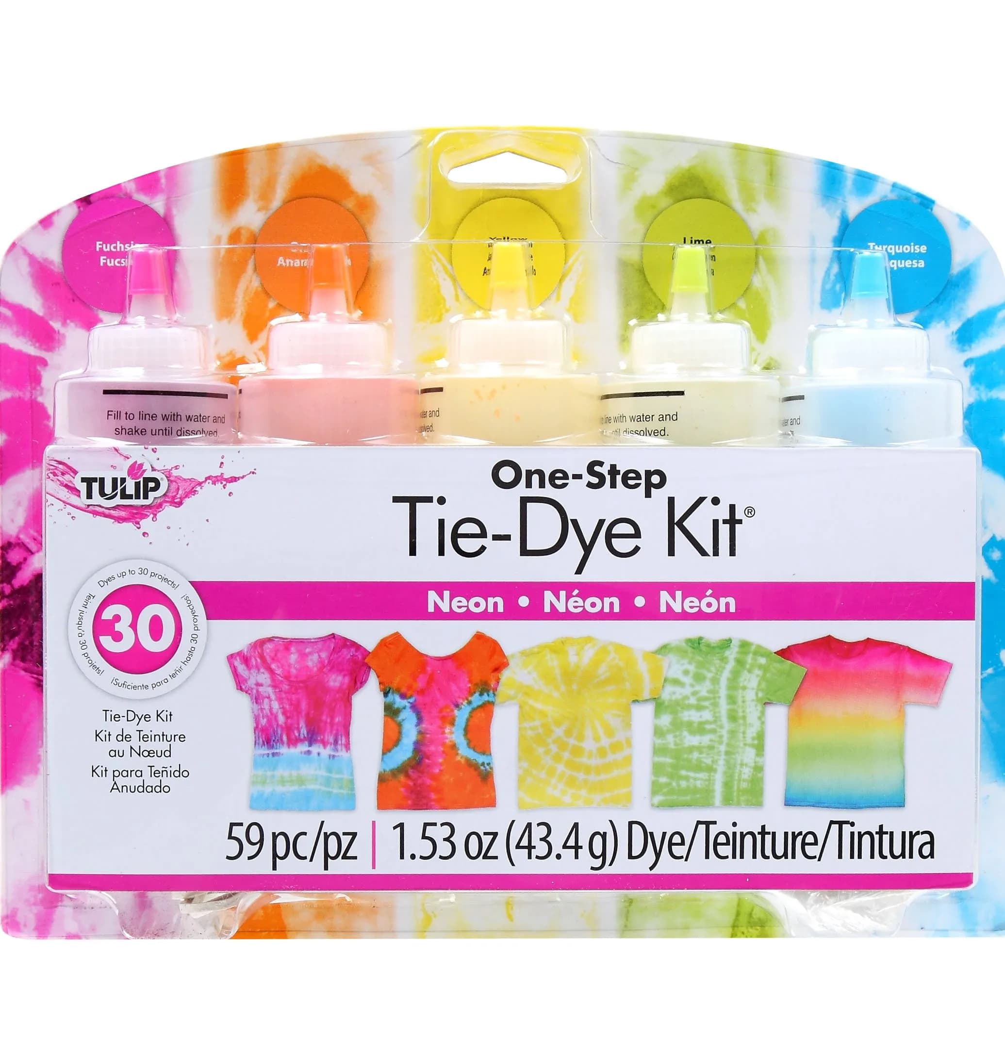 TULIP One-Step Tie-Dye Kit Neon Colors | Permanent Fabric Dye for Cotton, Rayon, Wool, Linen (5 Bottles, 7.65 oz Total) - main product image