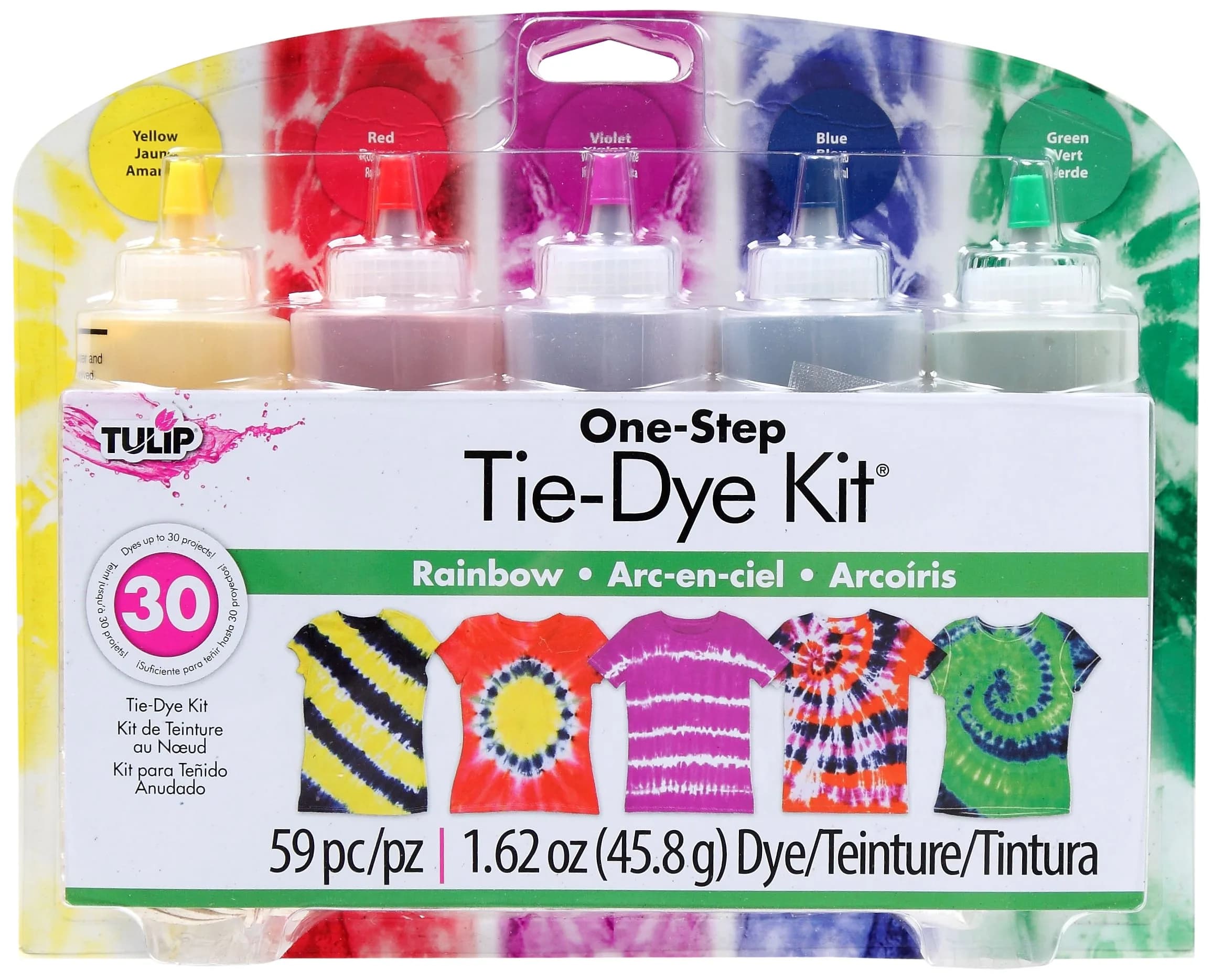 Tulip One-Step 5 Color Tie-Dye Kits Rainbow 59 Piece Set | Nontoxic Powder Dyes for 30 Projects - main product image