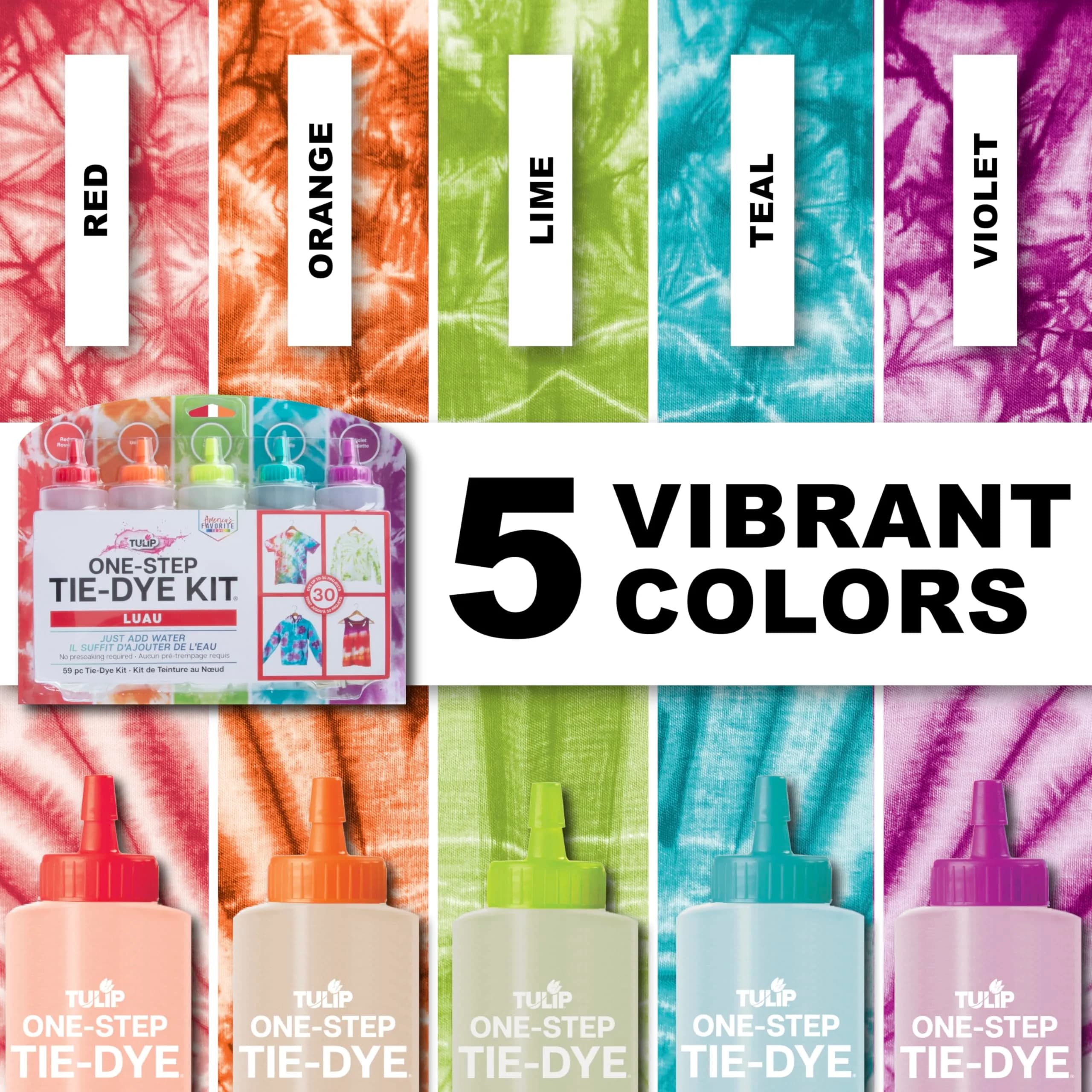 TULIP One-Step Tie-Dye Kit Luau Multi-Color 5-Bottle Pack | Permanent Fabric Dye for Cotton, Rayon, Wool, Linen - view 2