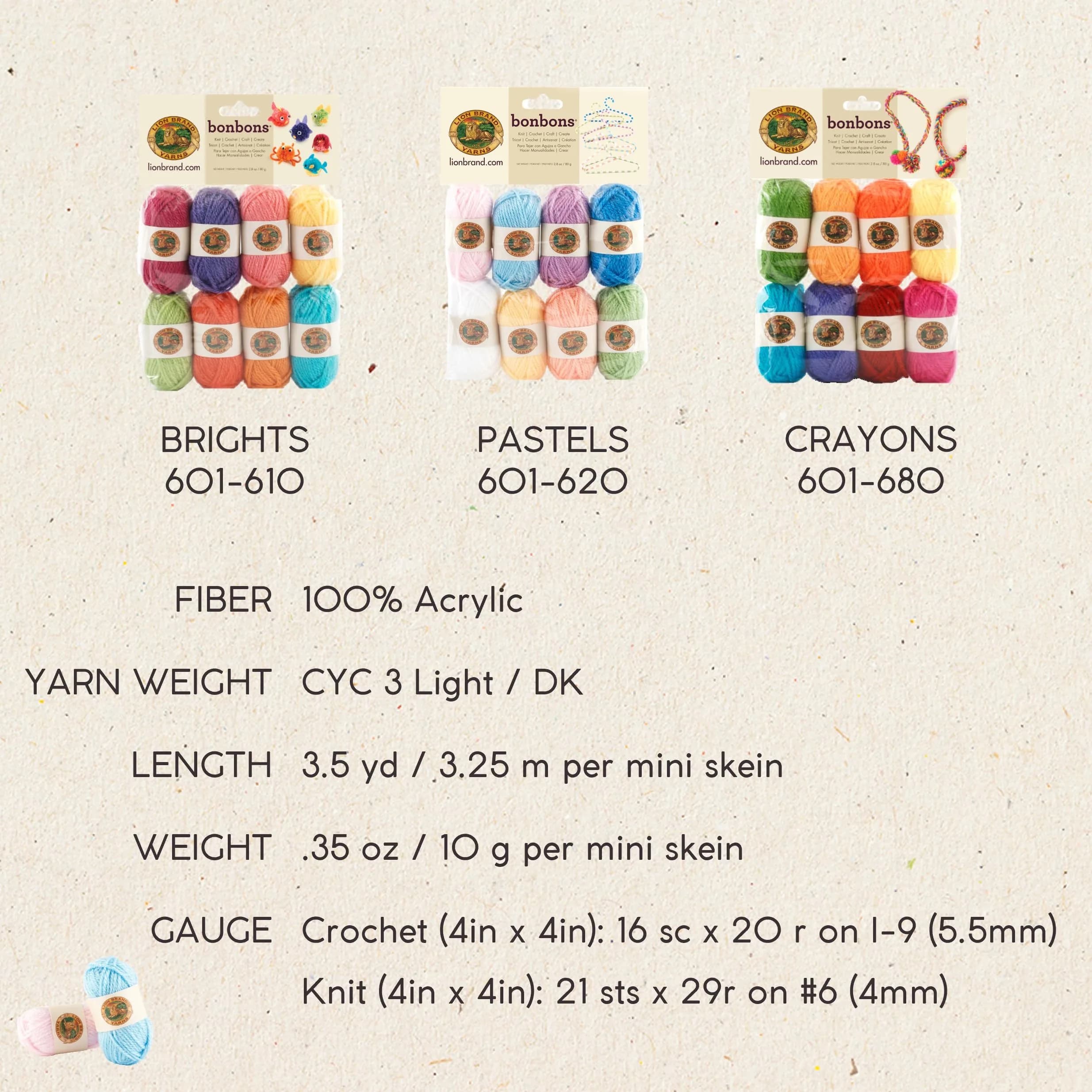 Lion Brand Yarn Bonbons 680 Crayons Yarn Pack | 8 Mini Skeins, 28yd Each, Weight Category 2 - view 6