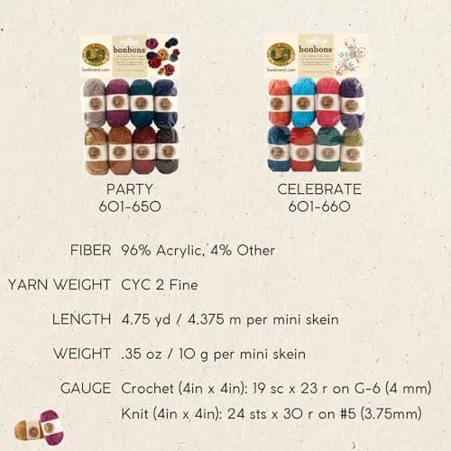 Lion Brand Yarn Bonbons 680 Crayons Yarn Pack | 8 Mini Skeins, 28yd Each, Weight Category 2 thumbnail 8