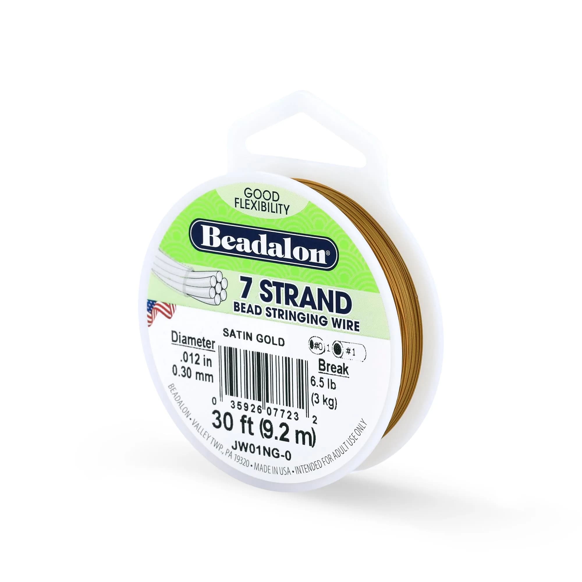 Beadalon 7-Strand Stainless Steel Beading Wire, 0.30 mm (0.012 in) - Satin Gold - main product image