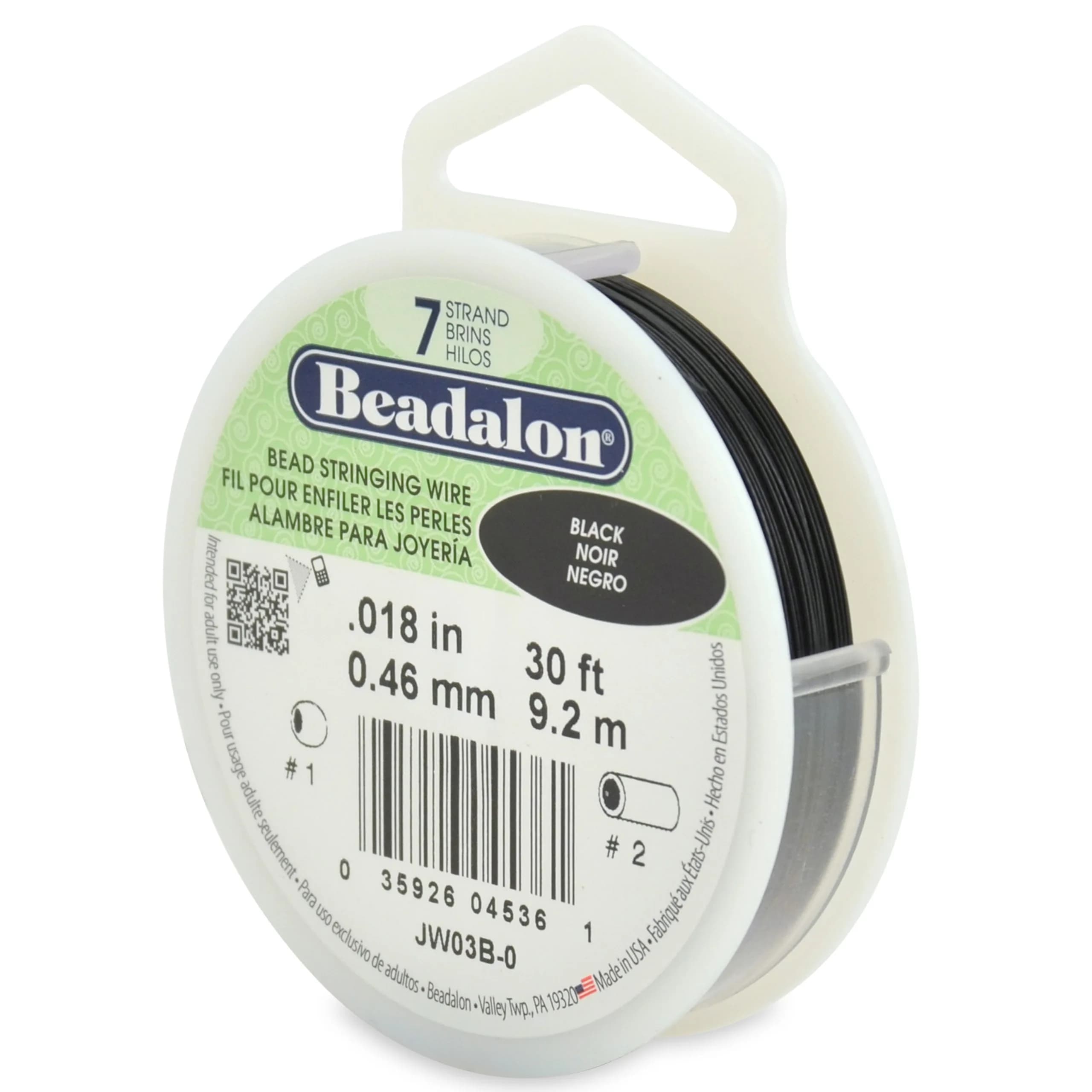 Beadalon 7-Strand Stainless Steel Beading Wire, 0.46 mm (0.018 in) Black | Durable & Kink-Resistant for Jewelry Making - main product image
