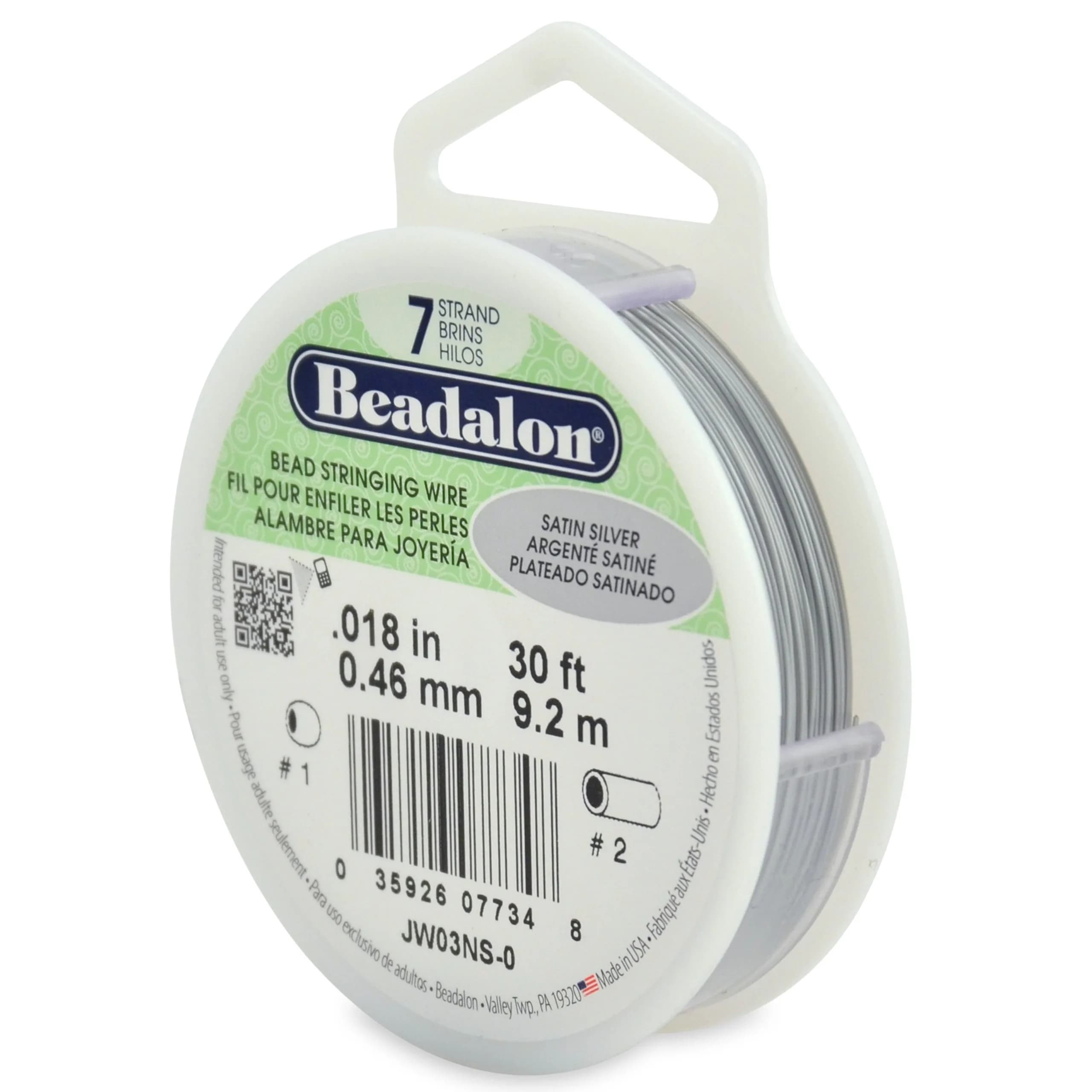 Beadalon 7-Strand Stainless Steel Beading Wire, 0.46 mm (0.018 in) - Satin Silver | Jewelry Making - main product image