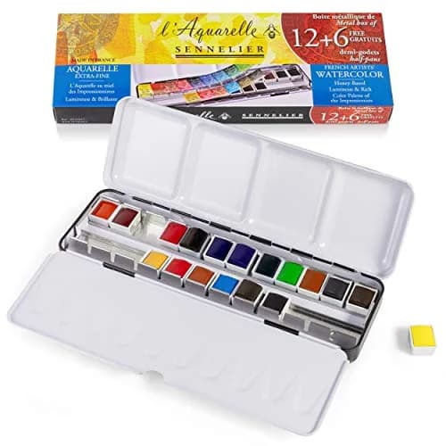 SENNELIER L'Aquarelle French Watercolor Paint, Metal Set of 18 Half Pans | Bright, Light & Transparent (105 characters) thumbnail 1