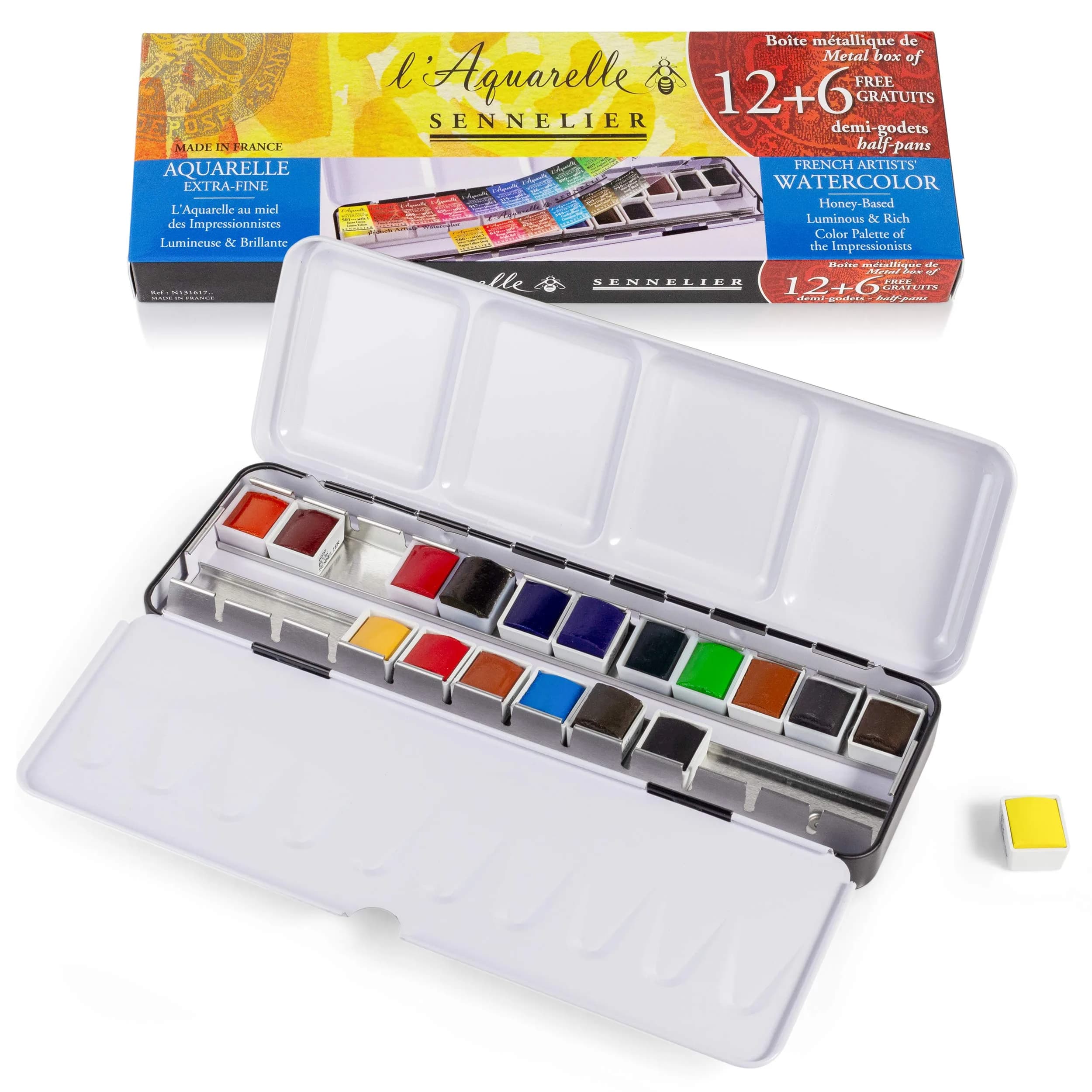 SENNELIER L'Aquarelle French Watercolor Paint, Metal Set of 18 Half Pans | Bright, Light & Transparent (105 characters)