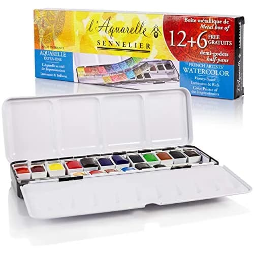 SENNELIER L'Aquarelle French Watercolor Paint, Metal Set of 18 Half Pans | Bright, Light & Transparent (105 characters) thumbnail 9