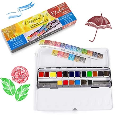 SENNELIER L'Aquarelle French Watercolor Paint, Metal Set of 18 Half Pans | Bright, Light & Transparent (105 characters) thumbnail 2