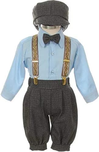 SK Vintage Dress Suit-Bowtie, Suspenders, Knickers Outfit Set for Baby Boys & Toddler, Houndstooth-Blue-6 Months | Classic Vintage Style — 18 Months