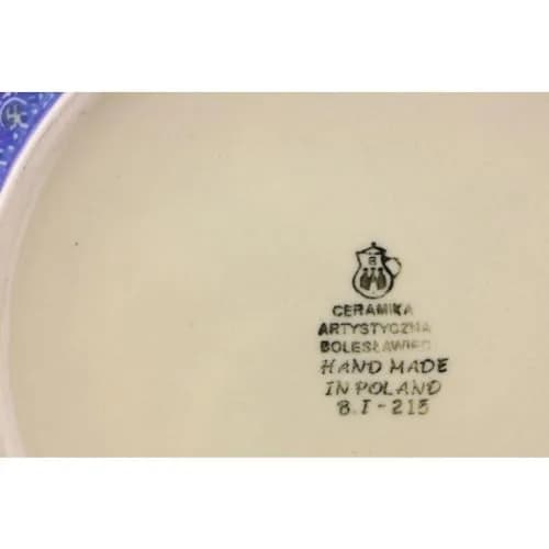 Polmedia Polish Pottery Round Baker with Handles 8.2" x 10" | Blue Poppies Pattern Handmade in Poland thumbnail 4