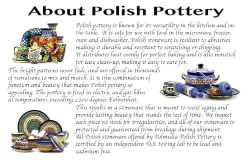 Polmedia Polish Pottery Round Baker with Handles 8.2" x 10" | Blue Poppies Pattern Handmade in Poland thumbnail 7