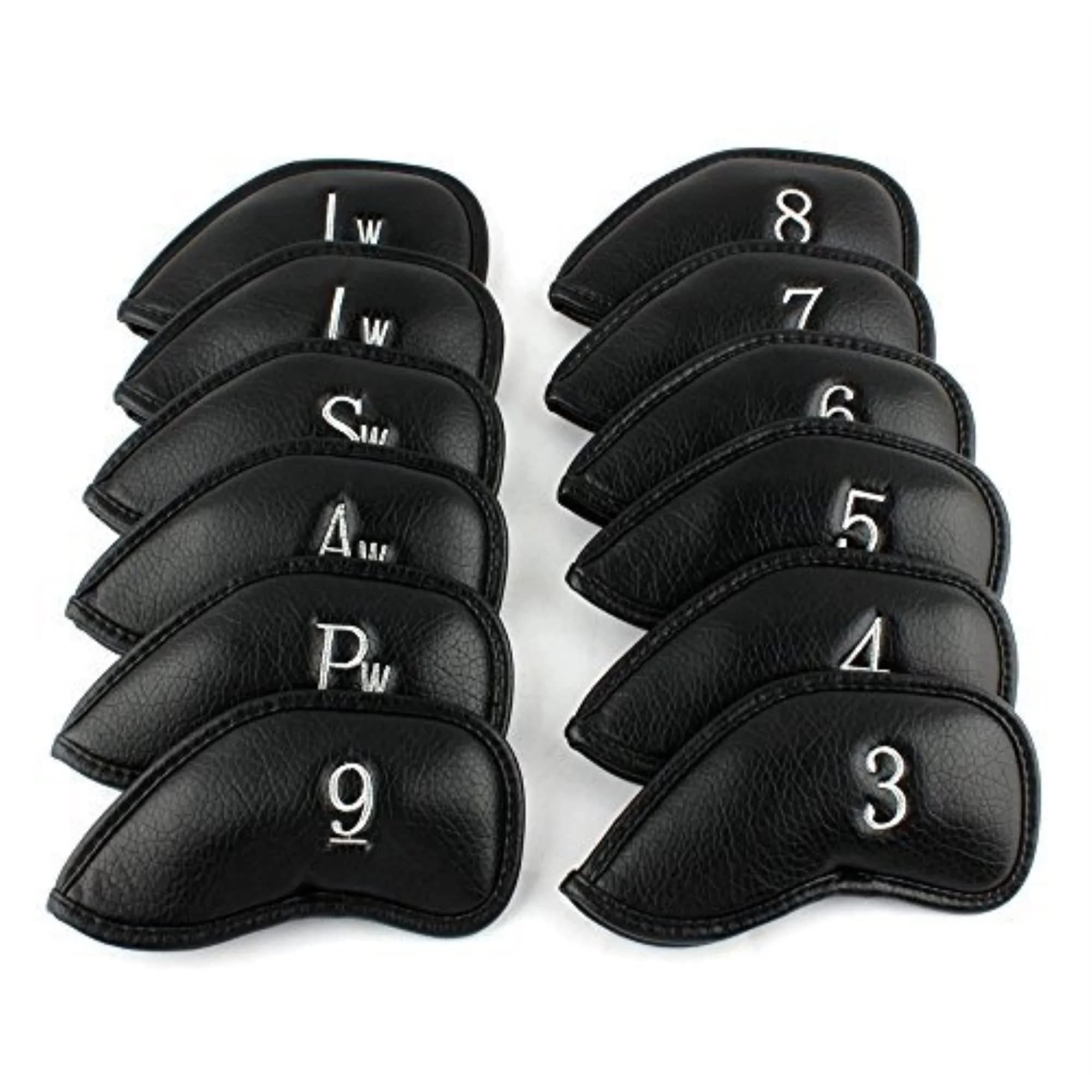 CRAFTSMAN GOLF 12pcs Synthetic Leather Iron Head Covers Set Water-proof Oversize | Fits All Brands — Black