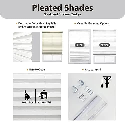 DEZ FURNISHINGS Cordless 1" Light Filtering Pleated Shade, Fabric, 27" W x 64" H thumbnail 3