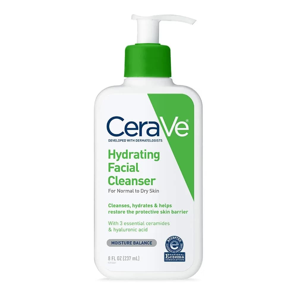 CeraVe Hydrating Facial Cleanser, Moisturizing Face Wash For Dry Skin, Hyaluronic Acid + Ceramides + Glycerin, 8oz | Gentle Daily Cleanser For Normal To Dry Skin - main product image