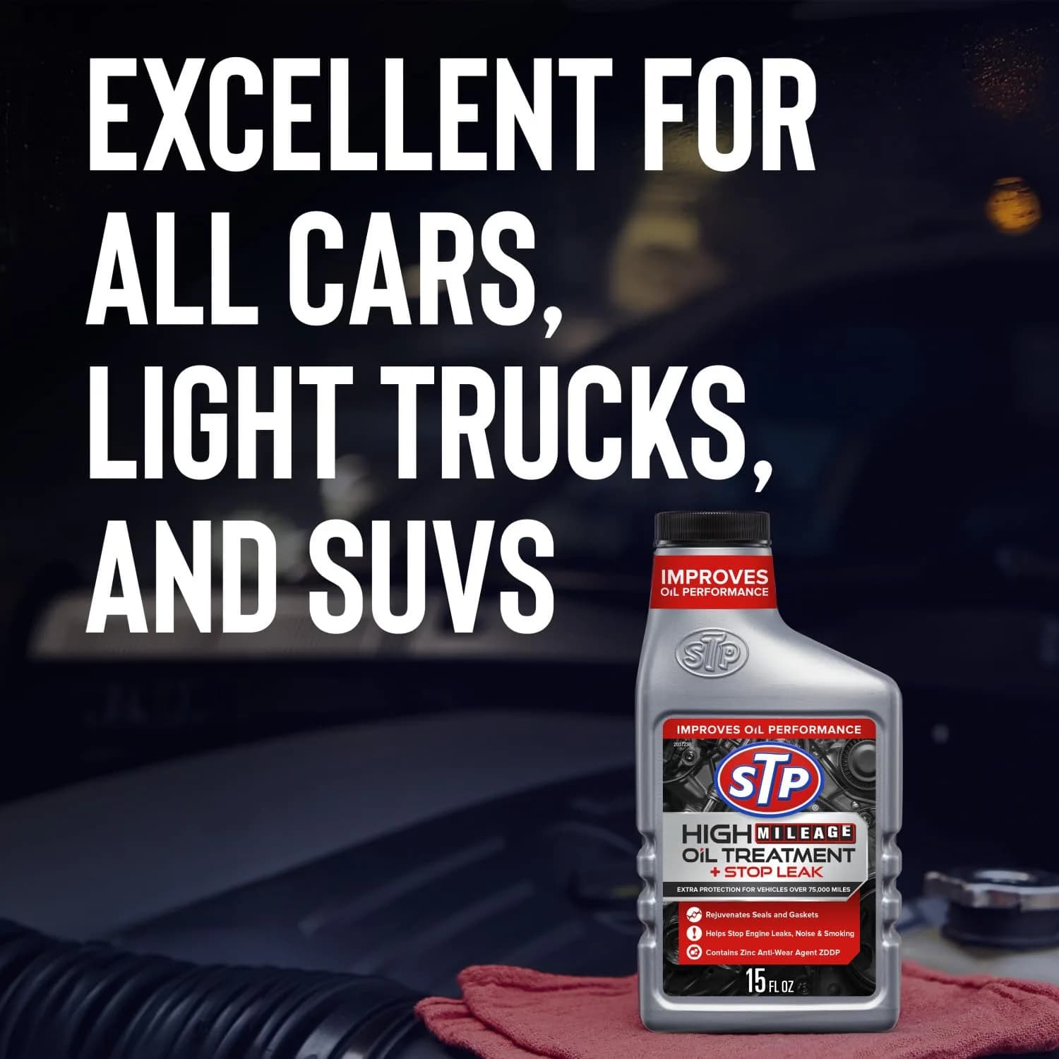 STP High Mileage Oil Treatment + Stop Leak 443ml (15 Fl Oz) | Protects Engines Over 75,000 Miles - view 6