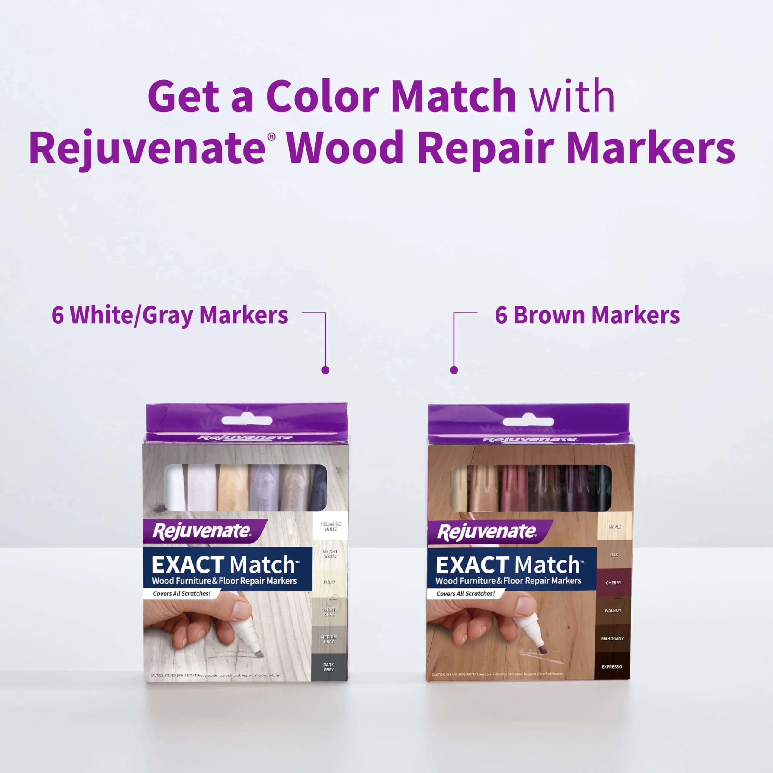 Rejuvenate Exact Match Wood Furniture & Floor Repair Markers, 6 Count, Brown Markers Cover All Scratches, Scuffs And Damage To Wood Furniture And Flooring - view 7