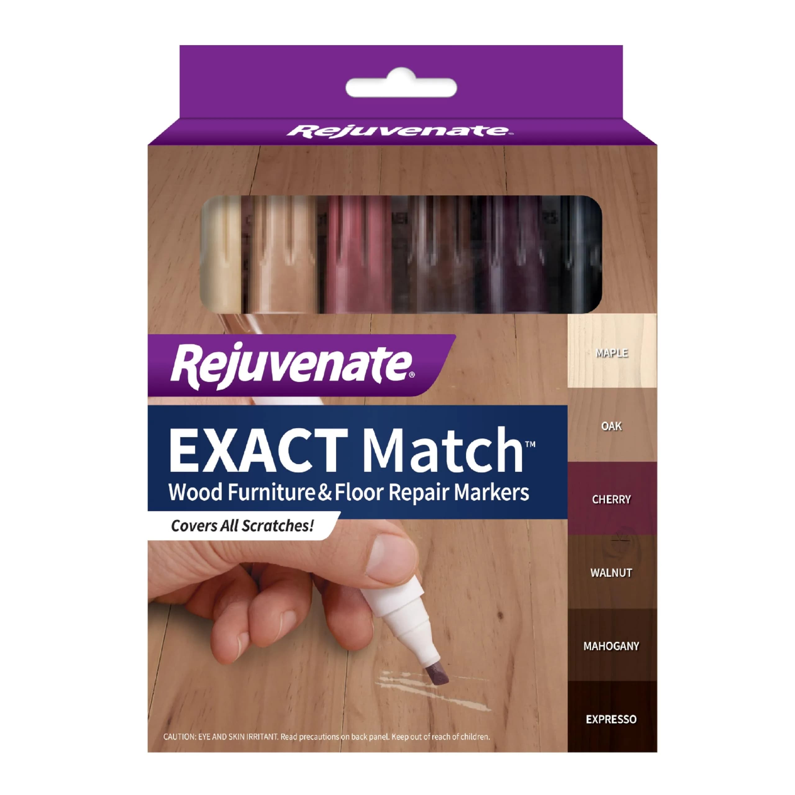 Rejuvenate Exact Match Wood Furniture & Floor Repair Markers, 6 Count, White/Gray Markers | Covers Scratches, Scuffs, and Damage — Brown