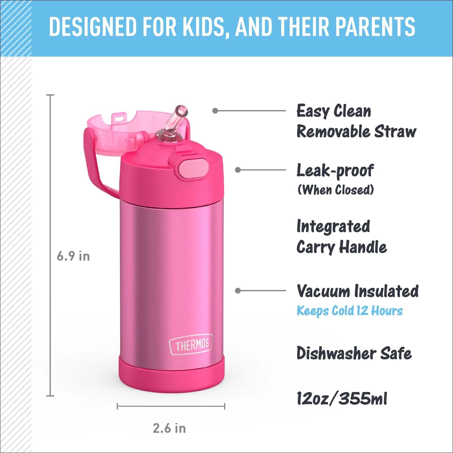THERMOS FUNTAINER Water Bottle with Straw, 12oz (355ml) | Keeps Drinks Cold for 12 Hours - view 3