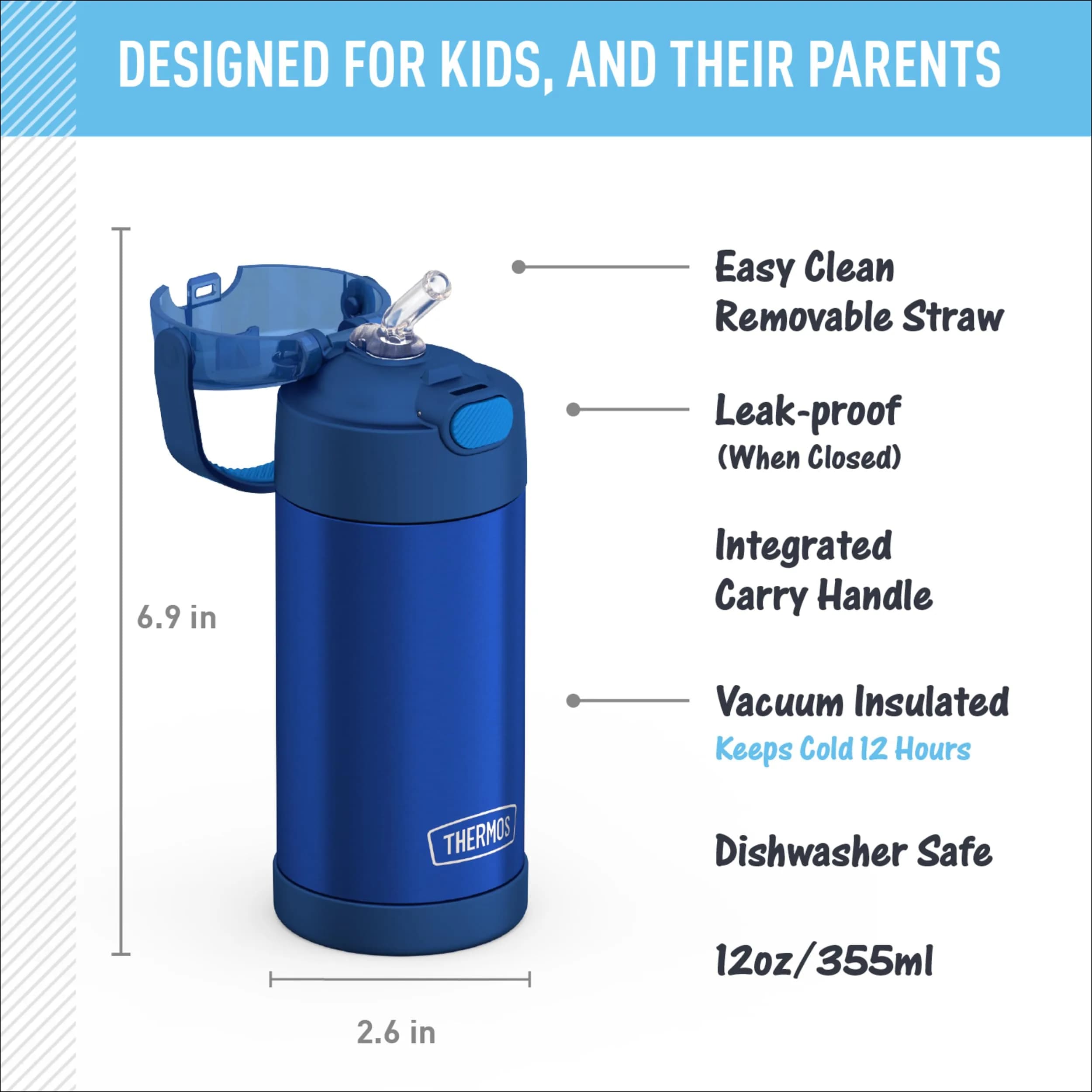 THERMOS FUNTAINER Water Bottle with Straw, 12oz, Blue - view 2
