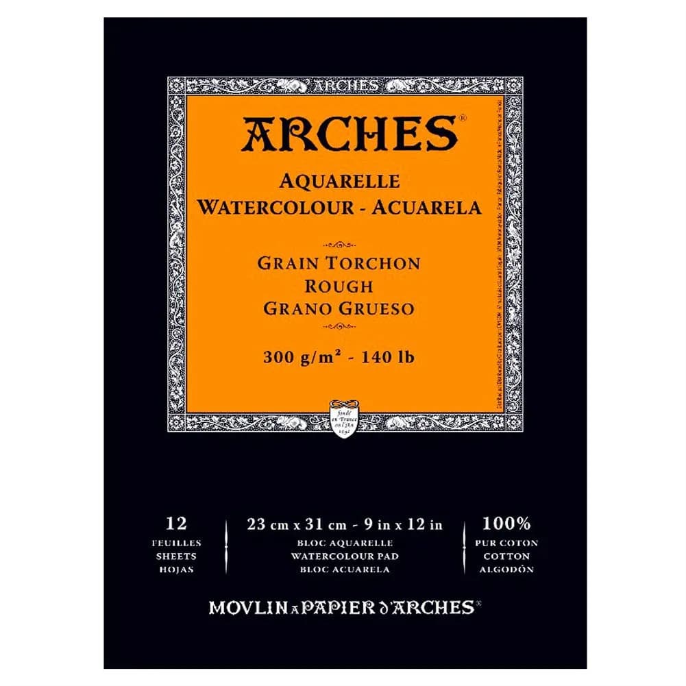 Arches Watercolor Pad 9" x 12" 140 lb Rough 12 Sheets | USA Import for Plein Air Painting - main product image