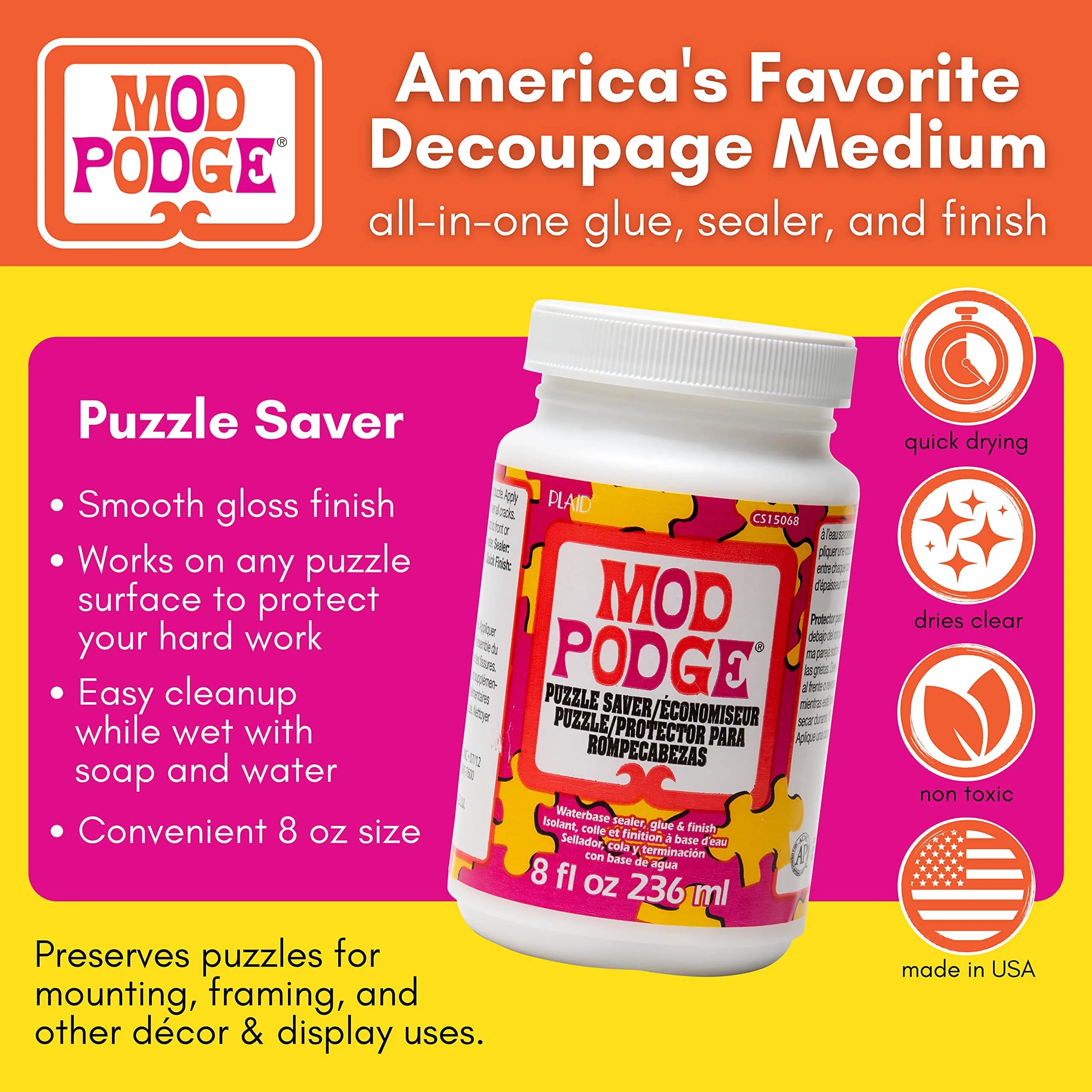 Mod Podge Puzzle Saver Glue 236ml (8 Fl Oz) | Dries Clear, Non-Toxic, Water-Based - view 2