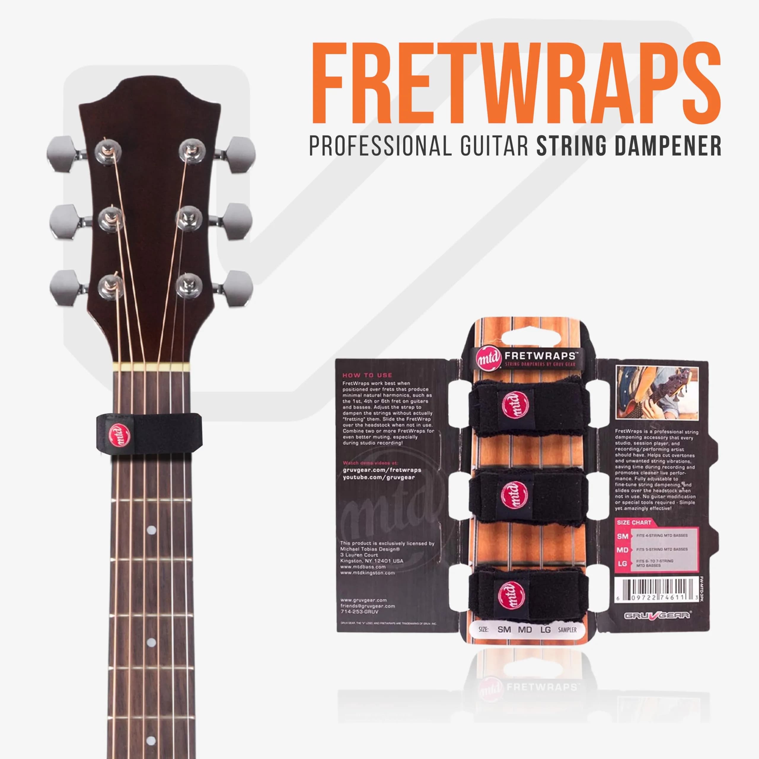 Gruv Gear Fret Wrap & Guitar Mute MTD Edition, 3 Pack Small (Fits 4 String Bass, 6-String Guitar) | Eliminates Unwanted String Noise - view 2