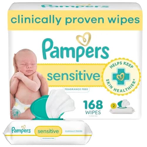 Pampers Sensitive Baby Wipes, Hypoallergenic, Fragrance-Free, 168 Count (3 Packs) | Clinically Proven for Sensitive Skin thumbnail 1