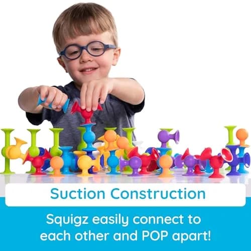 Fat Brain Toys Squigz Starter Set 24 Piece Silicone Suction Bath Toys for Kids 3+ | Sensory & Playful Experimentation thumbnail 3