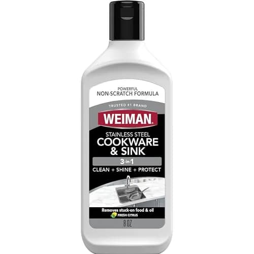 Weiman Stainless Steel Sink & Pots Cleaner Polish 237ml (8 Fl Oz) | Streak-Free Shine for Cookware & Sinks — 8 Ounce