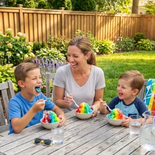 Nostalgia Snow Cone Shaved Ice Machine - 48 Icy Treats, Retro Cart, Stainless Steel Blades, Portable, White/Blue thumbnail 5