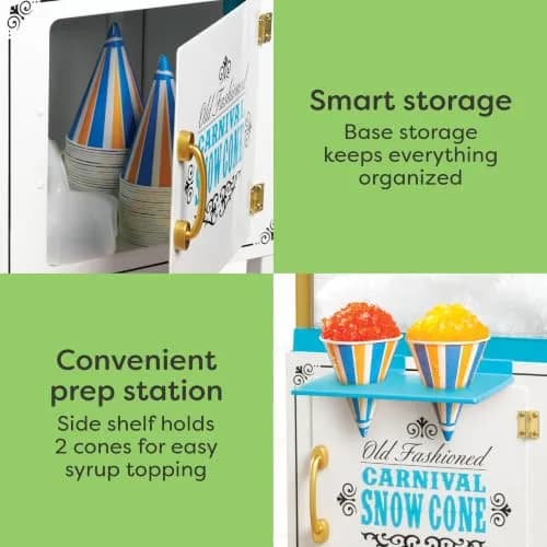 Nostalgia Snow Cone Shaved Ice Machine - 48 Icy Treats, Retro Cart, Stainless Steel Blades, Portable, White/Blue thumbnail 3