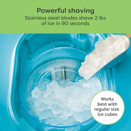 Nostalgia Snow Cone Shaved Ice Machine - 48 Icy Treats, Retro Cart, Stainless Steel Blades, Portable, White/Blue thumbnail 4