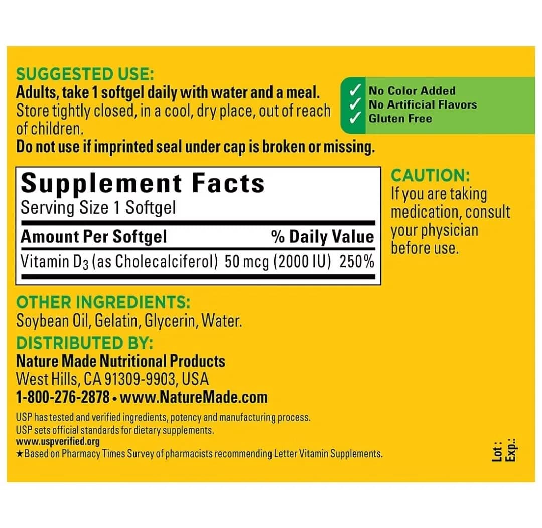 Nature Made Vitamin D3 Softgels 2000 IU (50 mcg) 320 Count | Supports Immune Health, Bones & Teeth - view 4