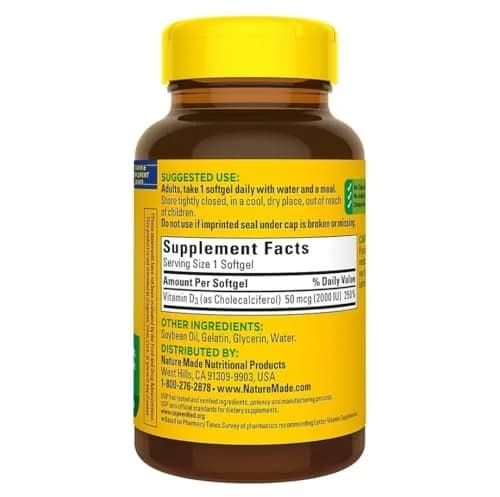 Nature Made Vitamin D3 Softgels 2000 IU (50 mcg) 320 Count | Supports Immune Health, Bones & Teeth thumbnail 2