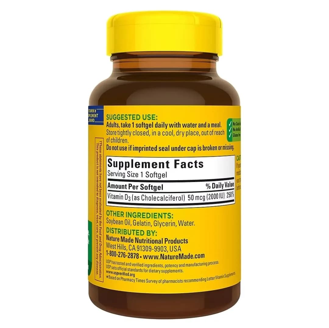 Nature Made Vitamin D3 Softgels 2000 IU (50 mcg) 320 Count | Supports Immune Health, Bones & Teeth - view 2