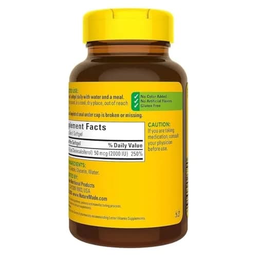 Nature Made Vitamin D3 Softgels 2000 IU (50 mcg) 320 Count | Supports Immune Health, Bones & Teeth thumbnail 3