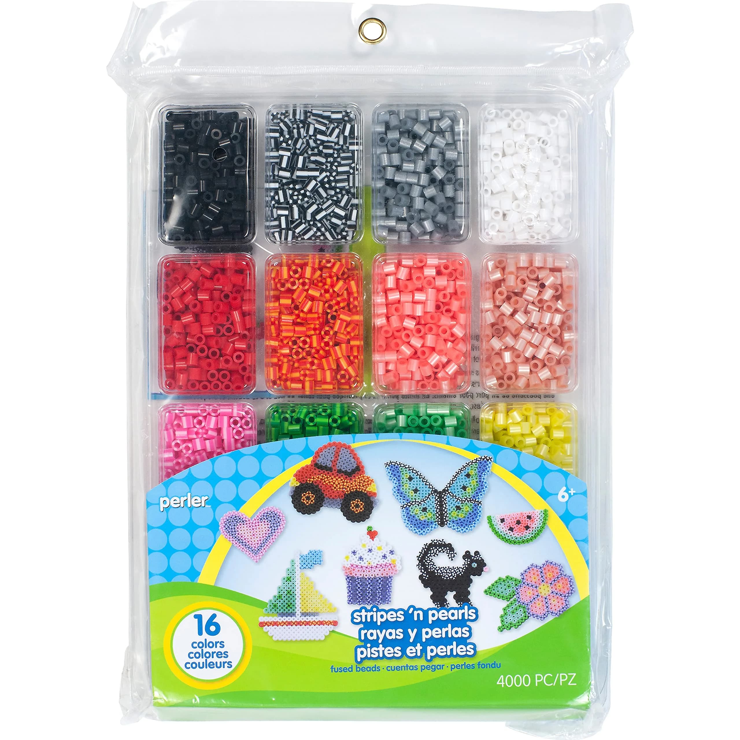 Perler Beads Stripes 'n Pearls Fuse Beads 4000 Count with Storage Tray | Ages 6+