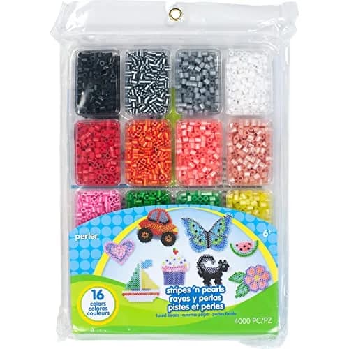 Perler Beads Stripes 'n Pearls Fuse Beads 4000 Count with Storage Tray | Ages 6+ thumbnail 1