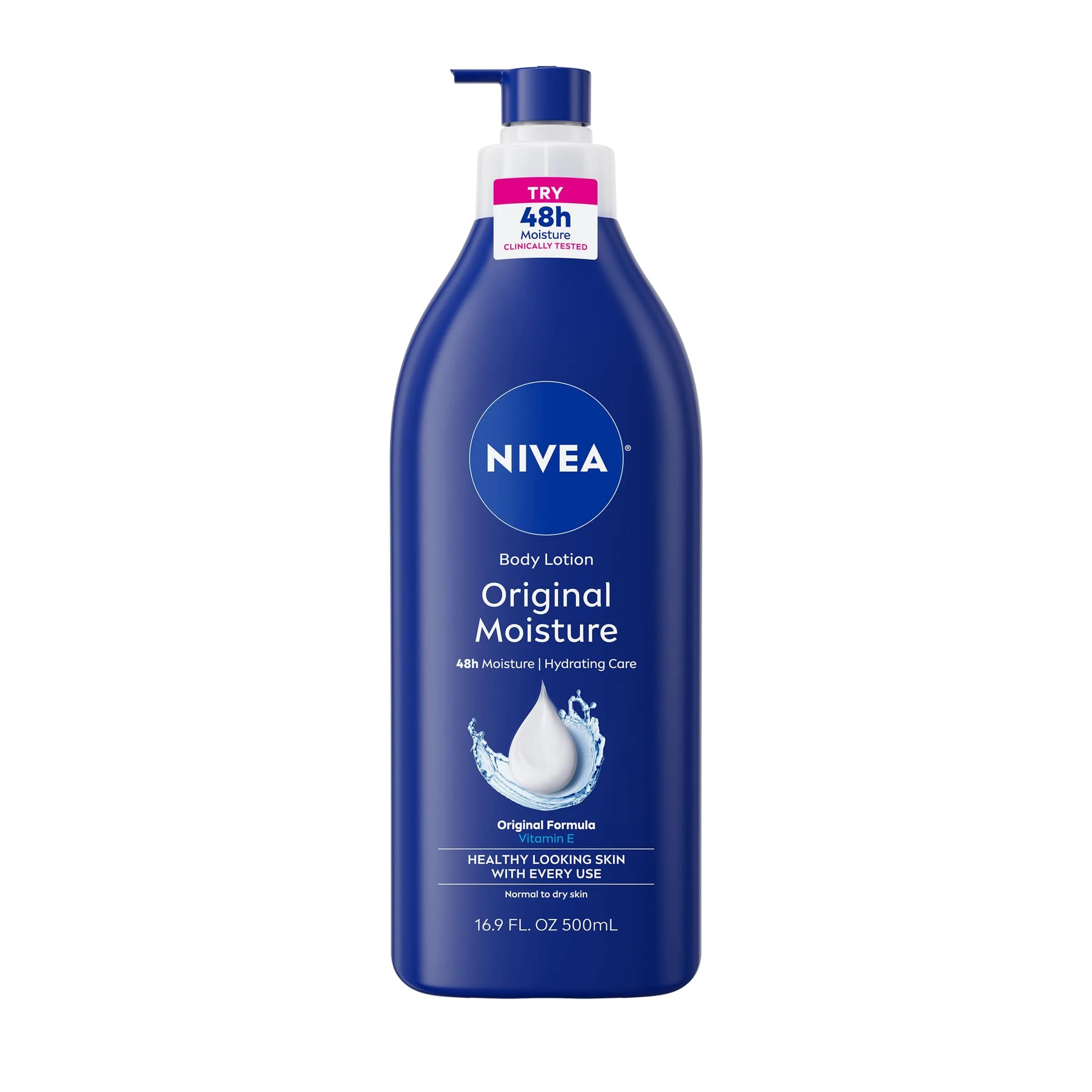 NIVEA Original Moisture Body Lotion with Vitamin E, 500ml (16.9 Fl Oz) | 48-Hour Deep Moisture for Normal to Dry Skin — 16.9 Fl Oz