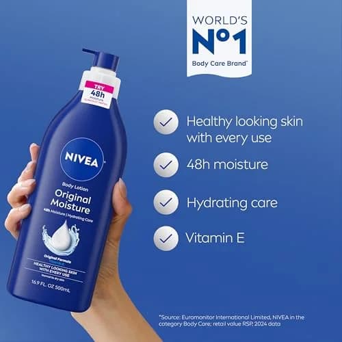 NIVEA Original Moisture Body Lotion with Vitamin E, 500ml (16.9 Fl Oz) | 48-Hour Deep Moisture for Normal to Dry Skin thumbnail 2