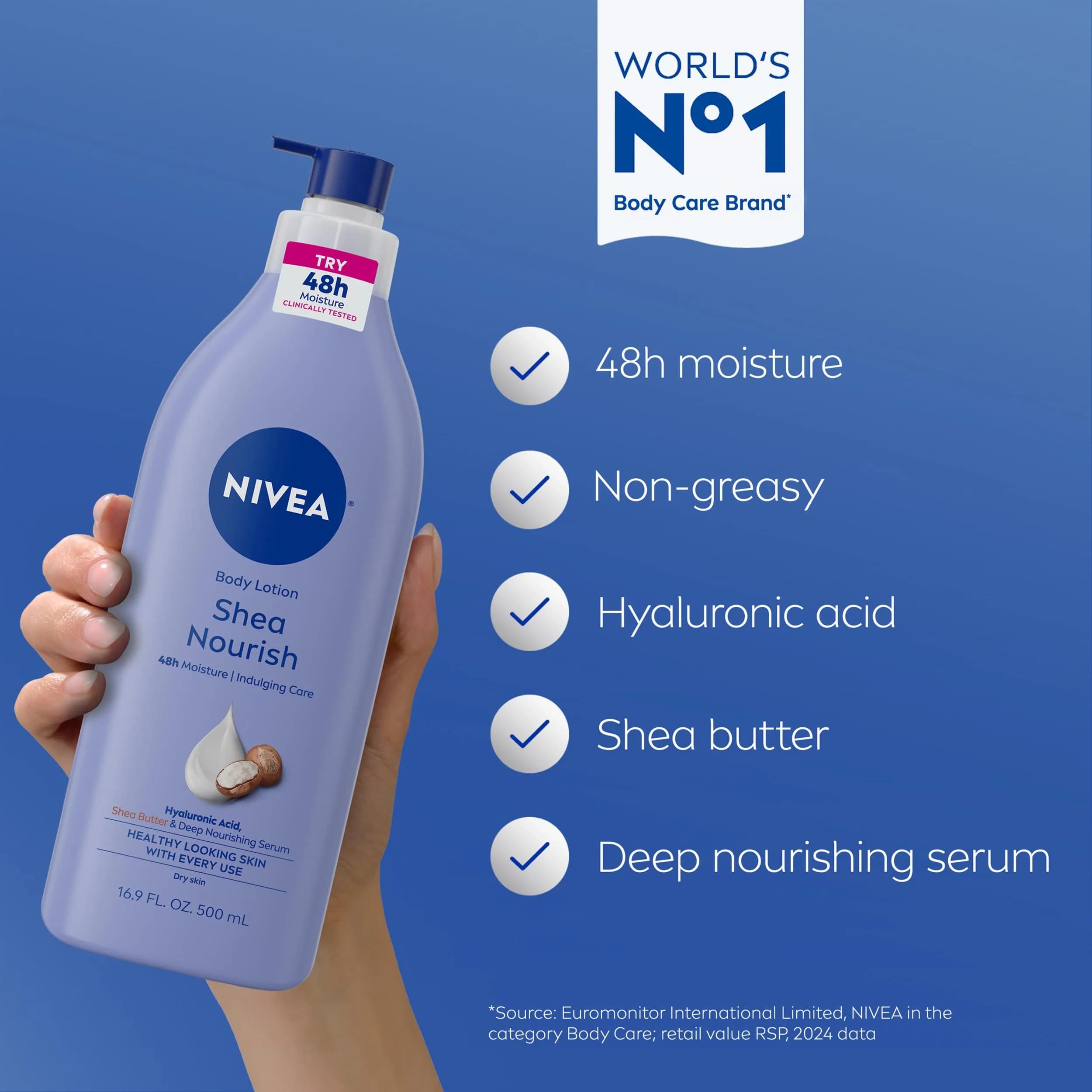 NIVEA Shea Nourish Body Lotion with Shea Butter & Hyaluronic Acid 500ml (16.9 Fl Oz) | 48-Hour Deep Moisture for Dry Skin - view 3