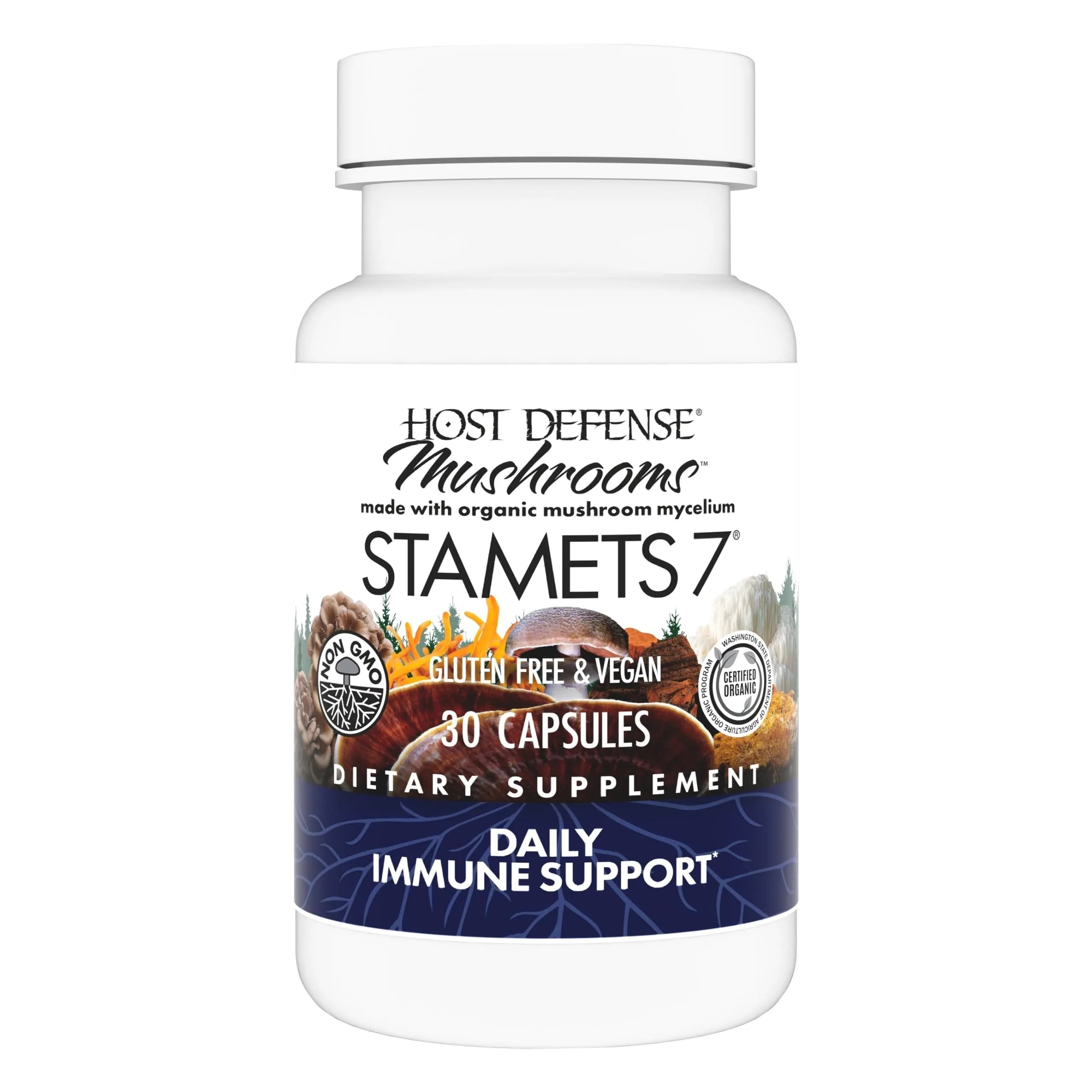 Host Defense Stamets 7 Immune Support Capsules 30 Count | 7-Species Mushroom Blend for Daily Wellness — Capsule