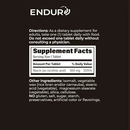 Endurance Products Plain Niacin 500mg | Immediate Release, Heart & Cholesterol Support (115 chars) thumbnail 6