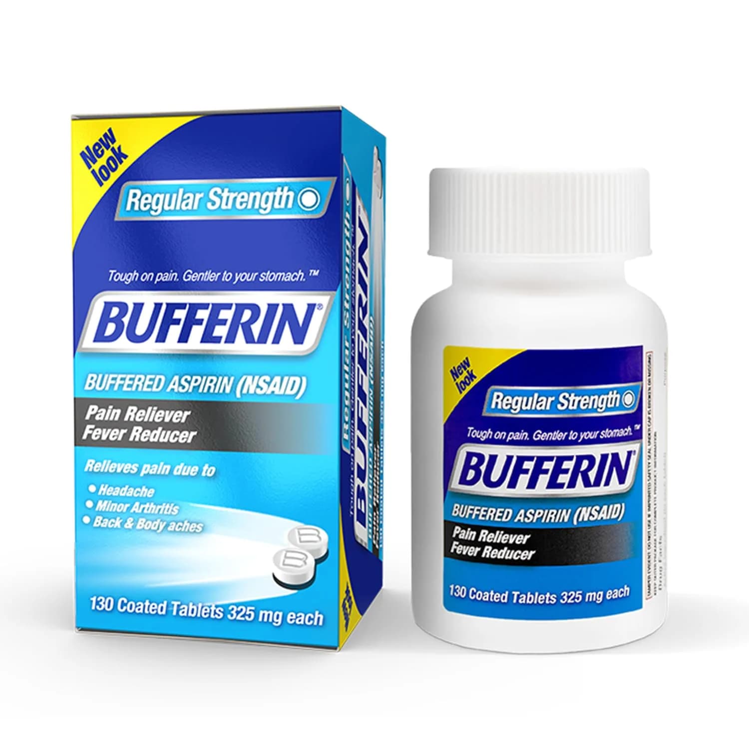 Bufferin Aspirin 325mg | Pain & Fever Relief Tablets, 130 Coated Tablets